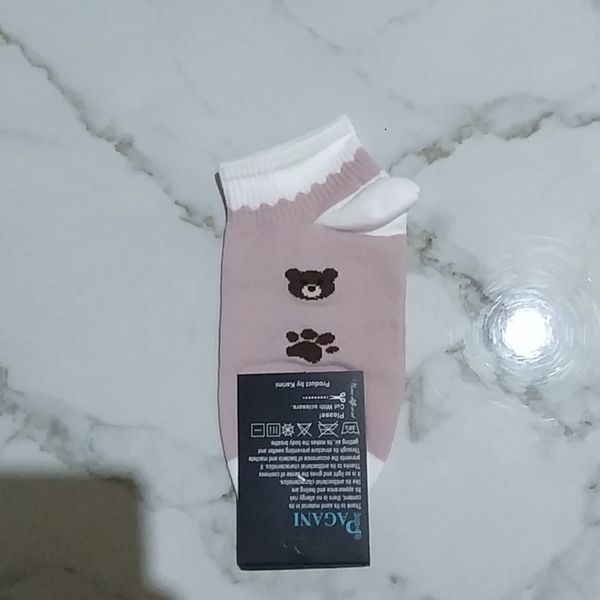 جوراب مچی بلند طرح تدی رنگ صورتی کثیف طرح متنوع