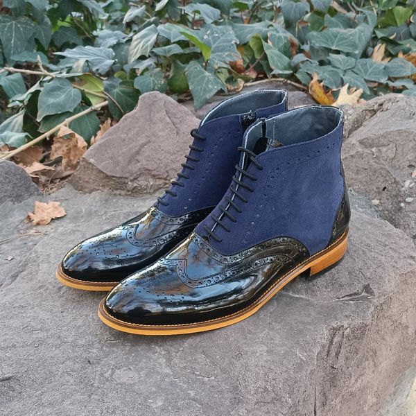 نیم بوت مردانه مجلسی چرم طبیعی دستدوز ریچموند ورنی اشبالت