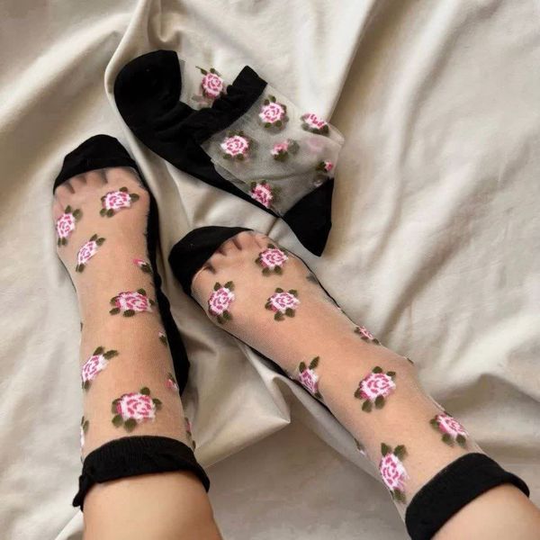 جوراب ساقدار زنانه رو شیشه ای گلدار