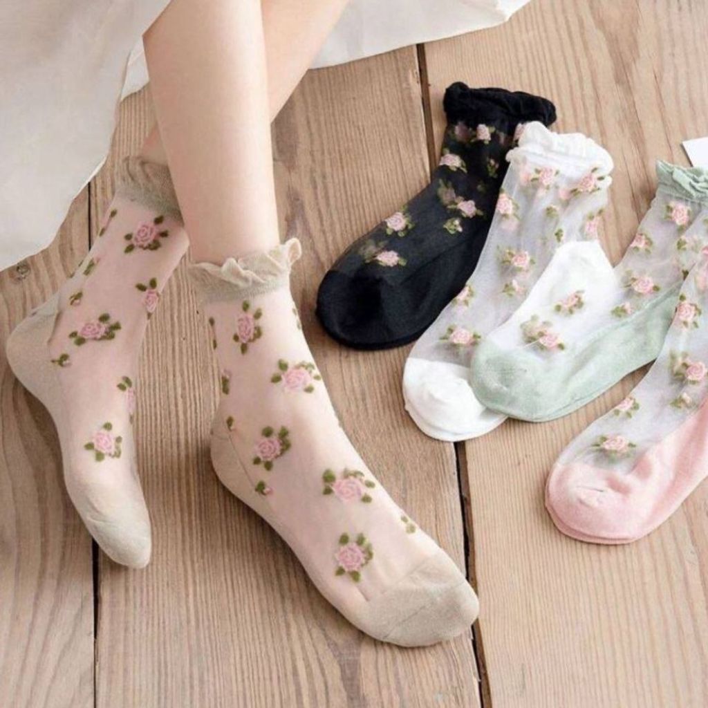 خرید آنلاین جوراب ساقدار زنانه رو شیشه ای گلدار