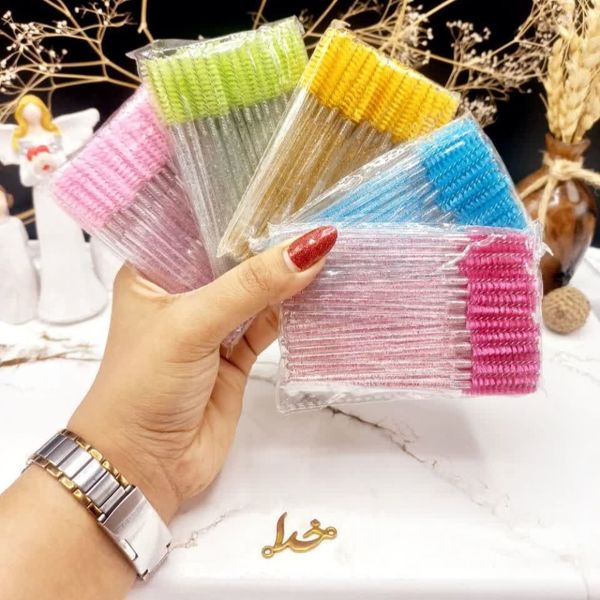 برس ابرو و مژه رنگی شیشه ای بسته 50 عددی