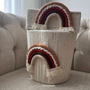 قیمت ارزان ست سطل و جا دستمال مکرومه بافی رنگین کمان