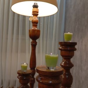 خرید آنلاین ست آباژور و جا شمعی چوبی با شید پارچه ای
