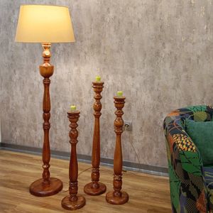 فروش اینترنتی ست آباژور و جا شمعی چوبی با شید پارچه ای