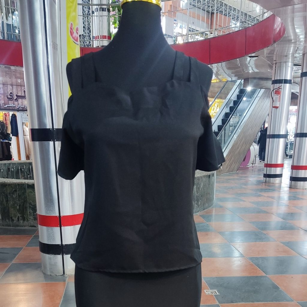 خرید اینترنتی تاپ مجلسی دو بند دار کرپ حریر مشکی کد 1050