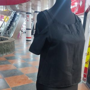 قیمت ارزان تاپ مجلسی دو بند دار کرپ حریر مشکی کد 1050