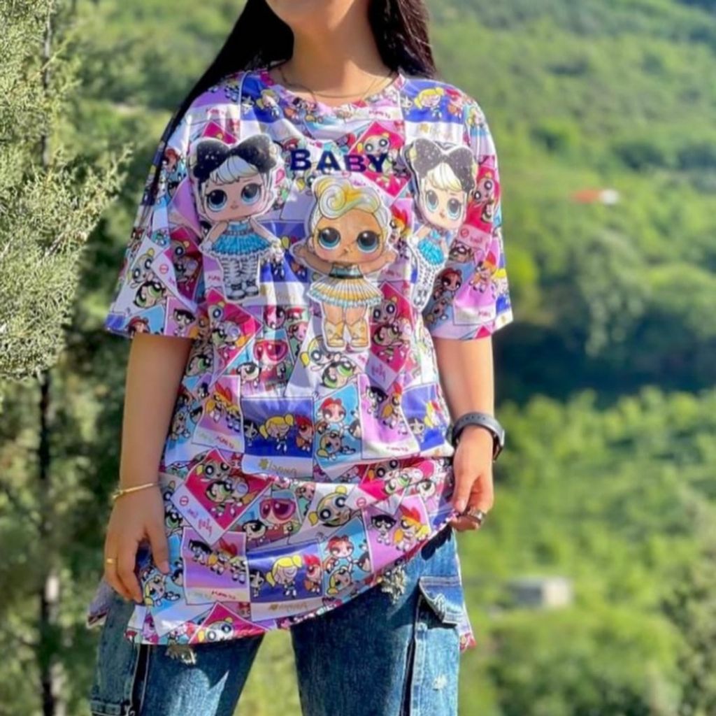 خرید اینترنتی تیشرت لانگ دخترانه سه بعدی