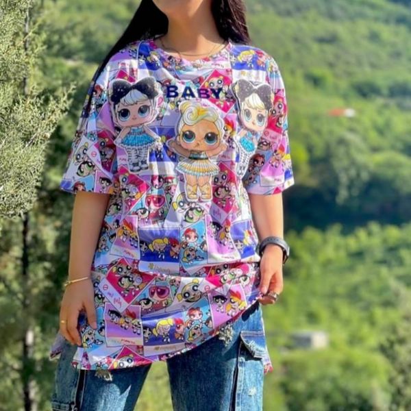 تیشرت لانگ دخترانه سه بعدی