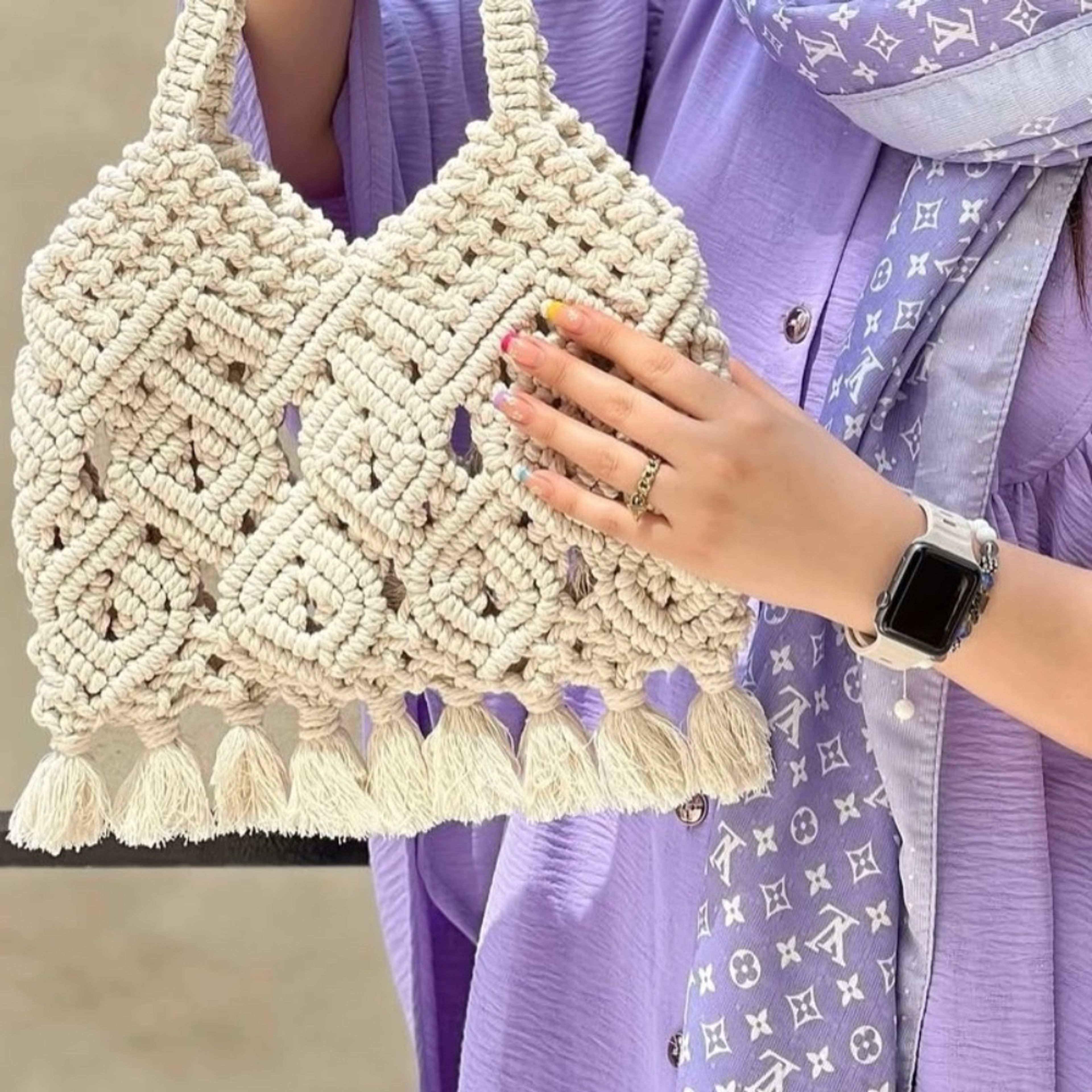 فروش اینترنتی کیف زنانه  توت بگ مکرومه بافی مدل ساحلی
