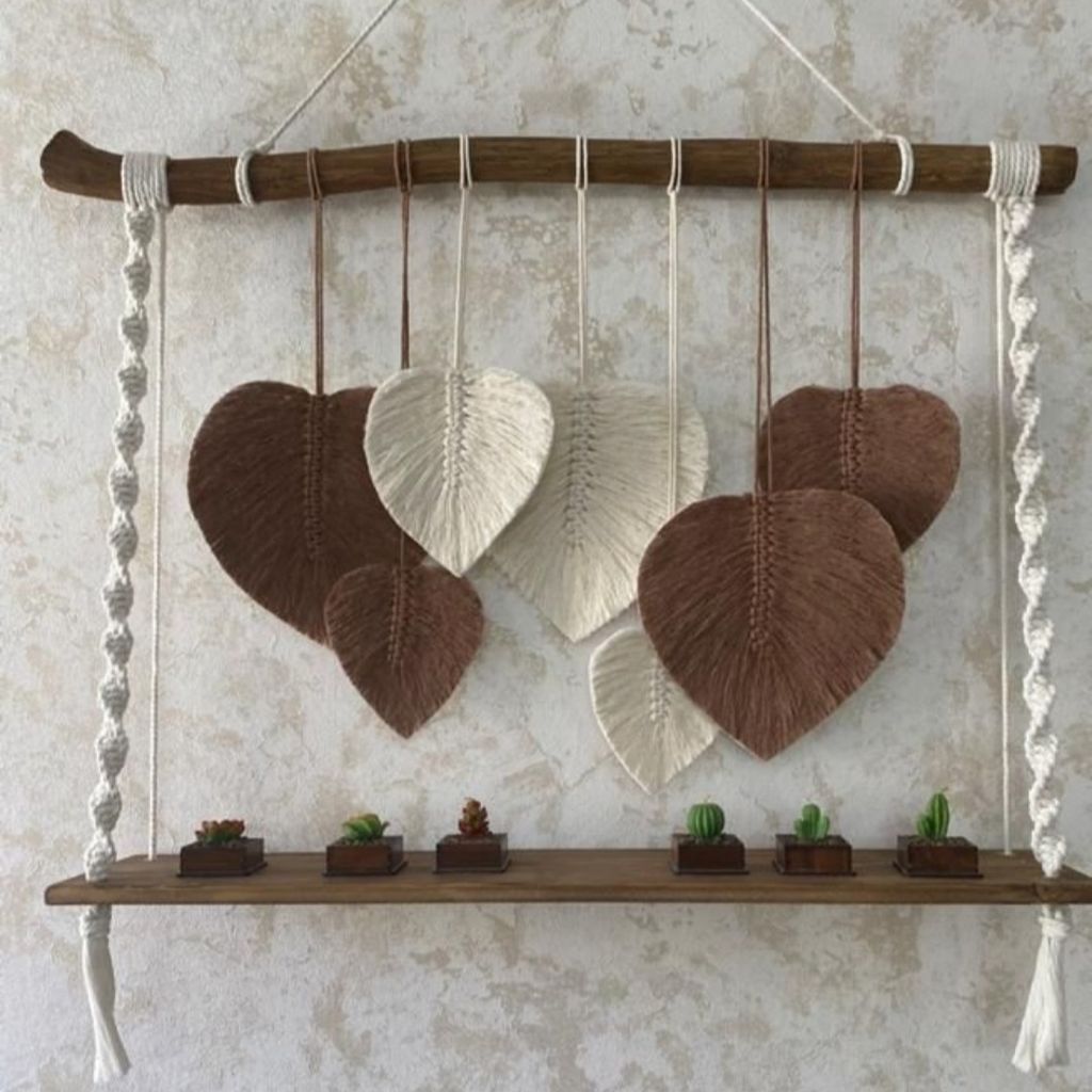 فروش اینترنتی دیوارکوب شلف چوبی مکرومه طرح کمند