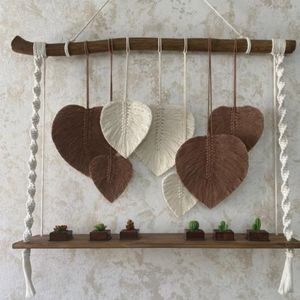 دیوارکوب شلف چوبی مکرومه طرح کمند