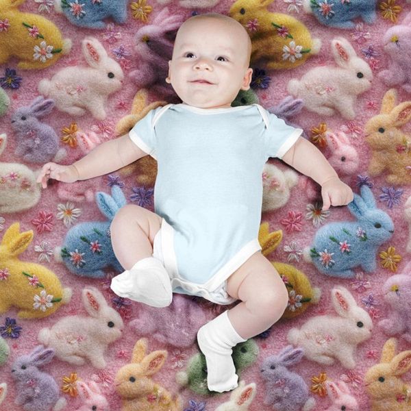 پارچه مخمل روبالشی پارچه باما طرح سه بعدی خرگوش رنگی  کد 5013826