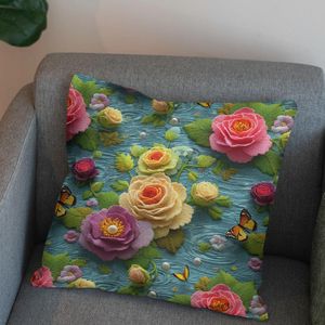 خرید اینترنتی پارچه مخمل روبالشی پارچه باما طرح سه بعدی گل کد 5013830