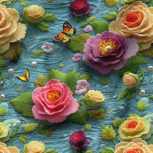 فروش اینترنتی پارچه مخمل روبالشی پارچه باما طرح سه بعدی گل کد 5013830