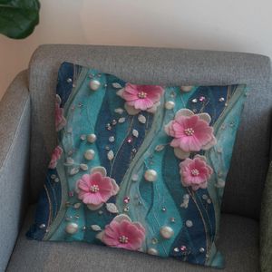 خرید آنلاین پارچه مخمل روبالشی پارچه باما طرح سه بعدی گل کد 5013831