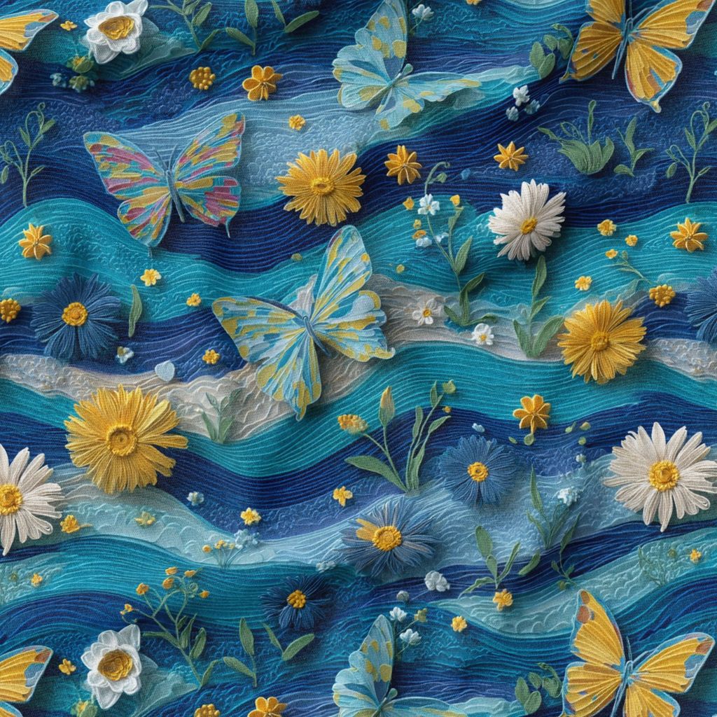 خرید اینترنتی پارچه مخمل روبالشی پارچه باما طرح سه بعدی گل و پروانه کد 5013832