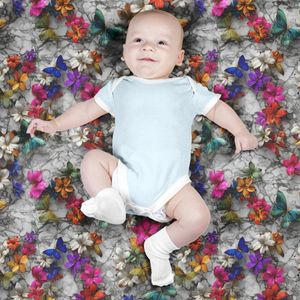 خرید اینترنتی پارچه مخمل کوسن مبل پارچه باما طرح سه بعدی گل و پروانه کد 5013846