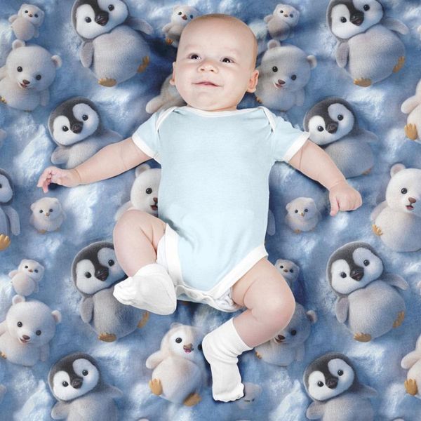 پارچه مخمل روتختی یک نفره  پارچه باما طرح سه بعدی پنگوین کد 5013855