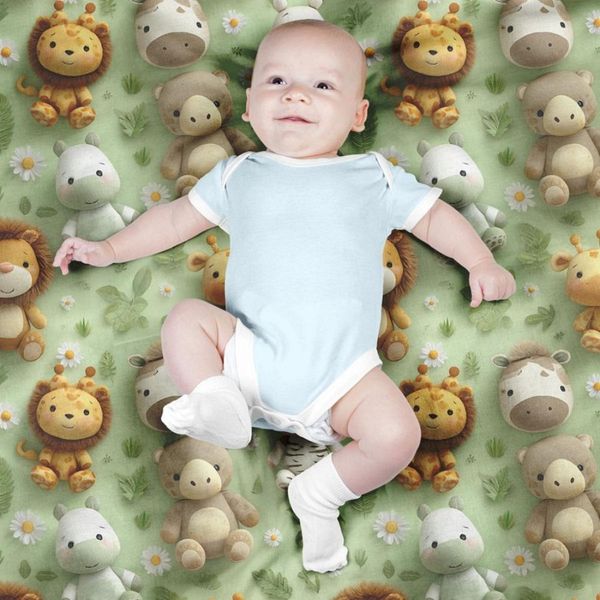 پارچه مخمل روتختی یک نفره پارچه باما طرح سه بعدی حیوانات جنگل کد 5013866