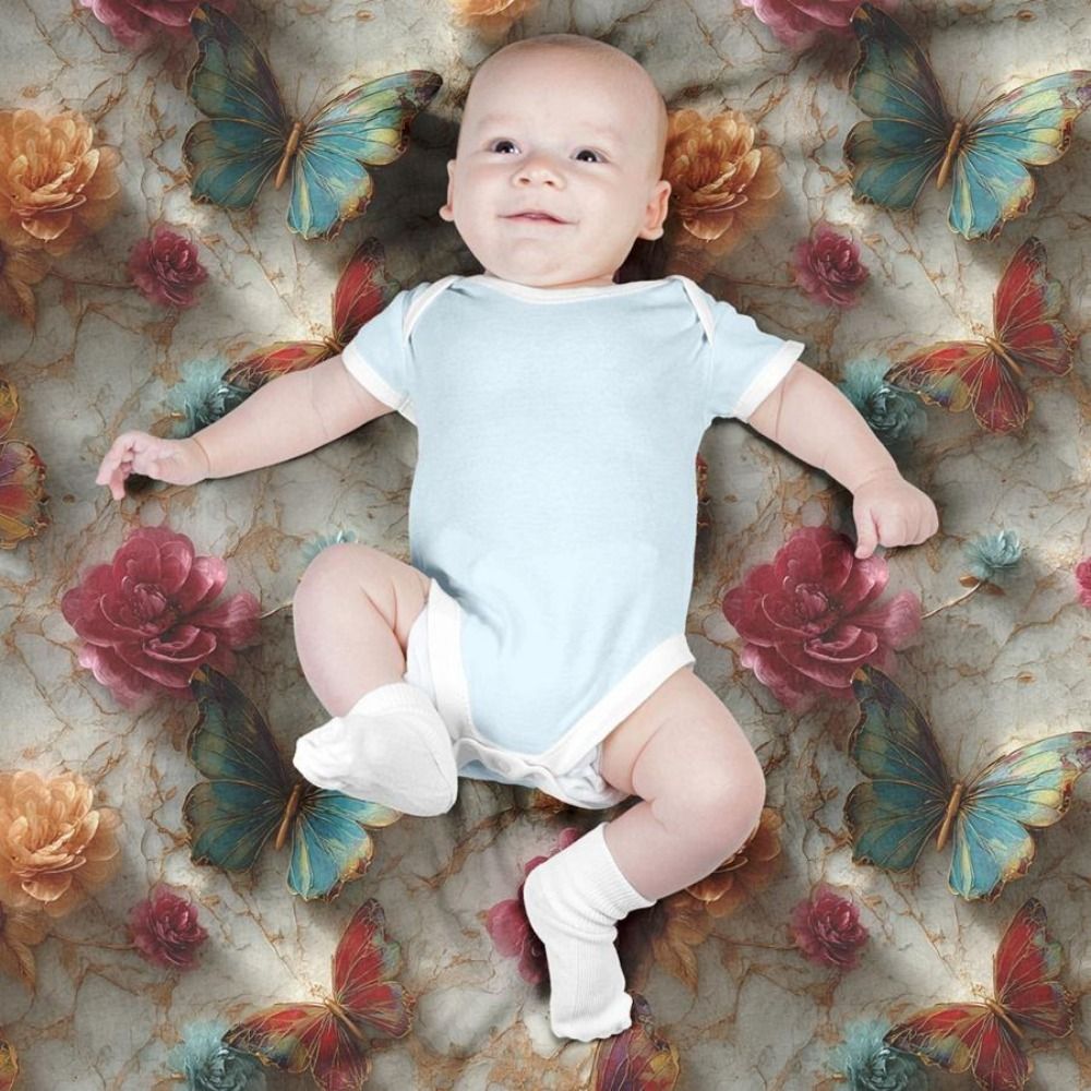 خرید اینترنتی پارچه مخمل روتختی یک نفره پارچه باما طرح سه بعدی پروانه کد 5013870