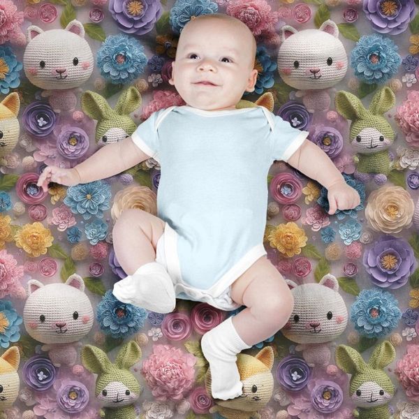 پارچه مخمل روتختی یک نفره پارچه باما طرح سه بعدی عروسکی  کد 5013883