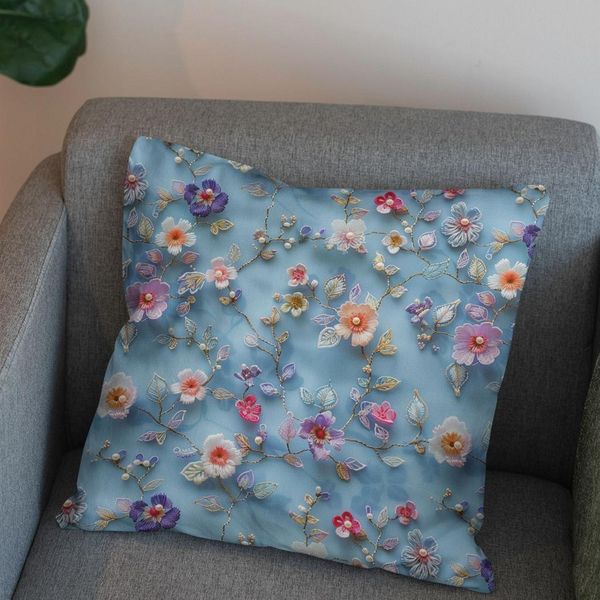 پارچه مخمل روبالشی پارچه باما طرح سه بعدی گل بهار کد 5013912