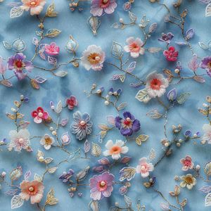 پارچه مخمل روبالشی پارچه باما طرح سه بعدی گل بهار کد 5013912