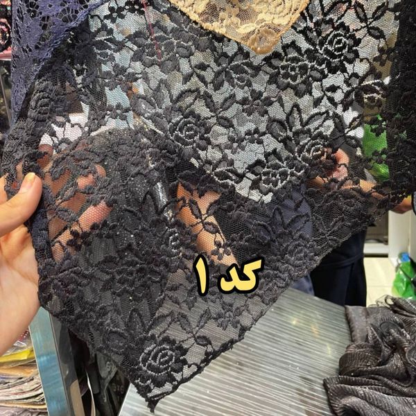 روسری مشکی گیپور مجلسی مزونی سه گوش وارداتی