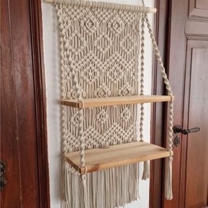 شلف چوبی دو طبقه مکرومه کاربردی و لاکچری