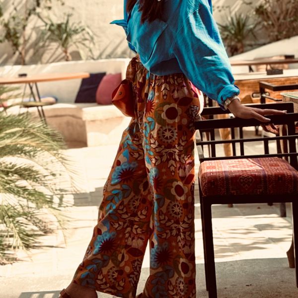 شلوارلینن گل نارنجی