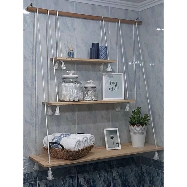 شلف چوبی کاربردی سه طبقه مکرومه بافی طرح پروا