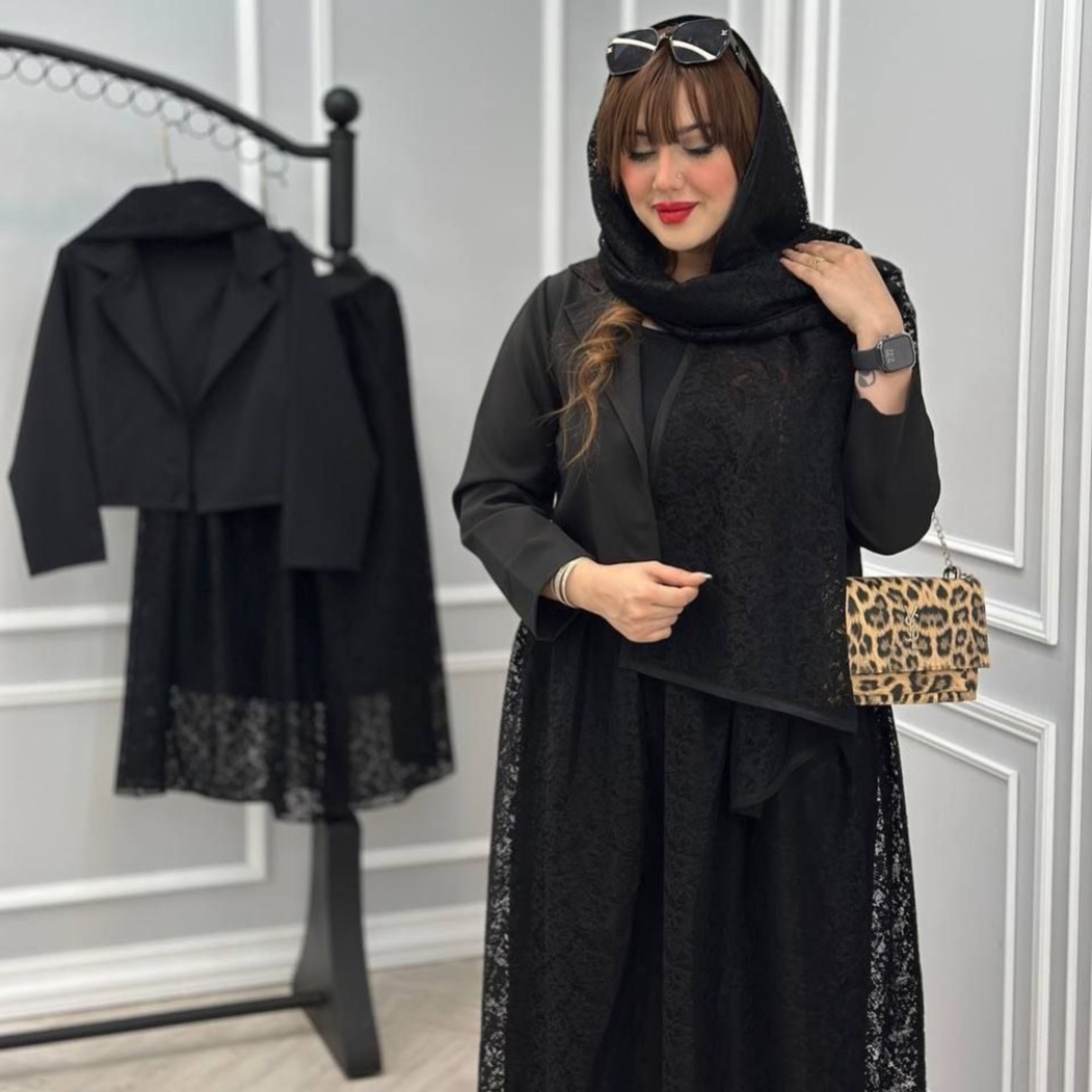قیمت ارزان سه تیکه مجلسی مدل نیایش ( کت و دامن و شال)