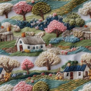 فروش اینترنتی پارچه مخمل روبالشی پارچه باما طرح سه بعدی طبیعت روستایی کد 5013944