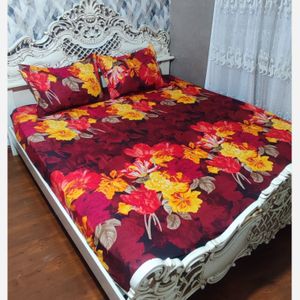فروش اینترنتی نیم ست روتختی . ملحفه دورکشدوزی شده دونفره گلدار قرمز