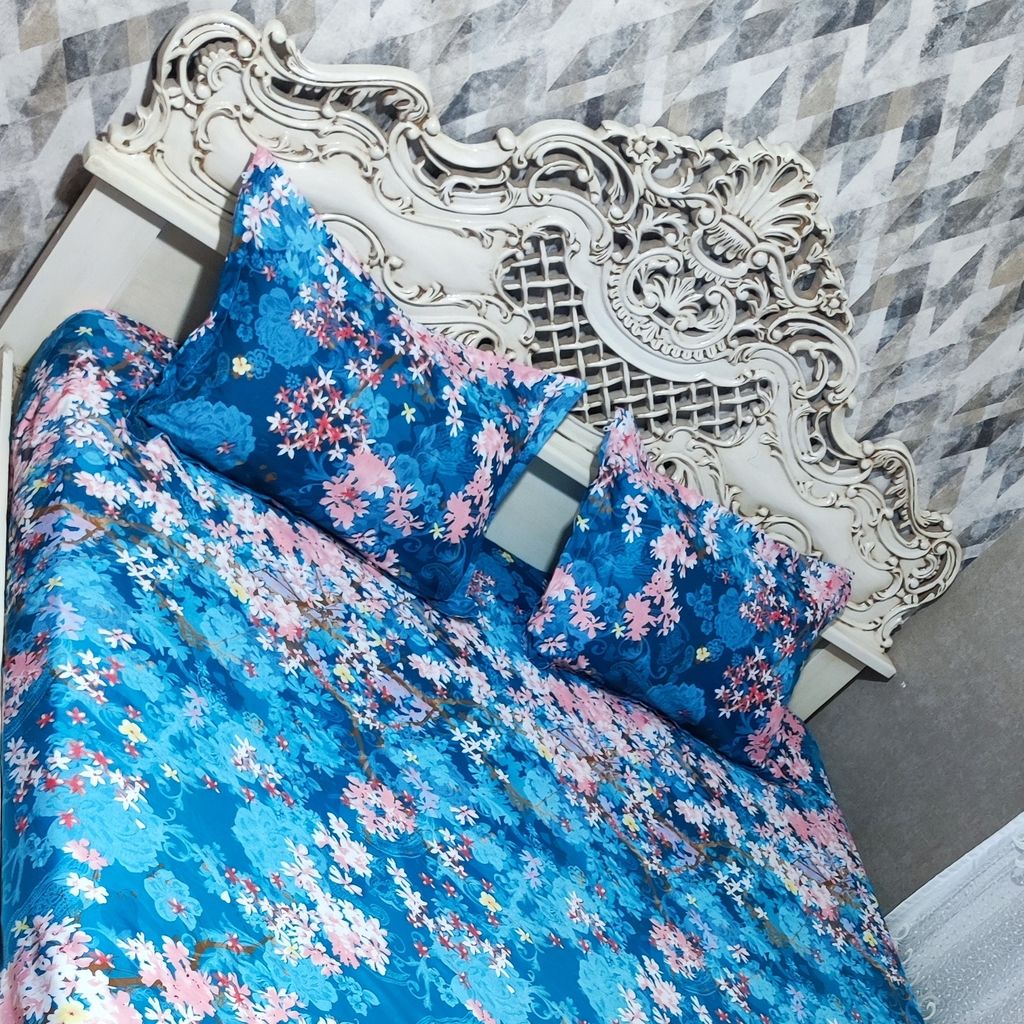 فروش اینترنتی ملحفه کشدوزی شده تخت دونفره ابی