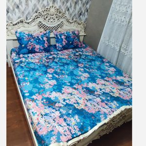 خرید آنلاین ملحفه کشدوزی شده تخت دونفره ابی