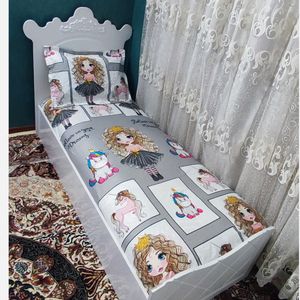مشخصات ملحفه روتختی تشک تک نفره عروسکی تک شاخ طوسی