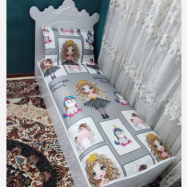 ملحفه روتختی تشک تک نفره عروسکی تک شاخ طوسی