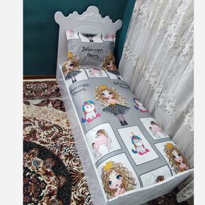 خرید انلاین ملحفه روتختی تشک تک نفره عروسکی تک شاخ طوسی