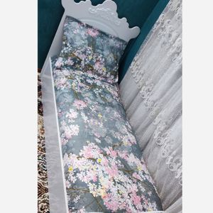 قیمت ارزان روتختی نیم ست تخت یک نفره طوسی شکوفه صورتی