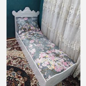 خرید اینترنتی روتختی نیم ست تخت یک نفره طوسی شکوفه صورتی
