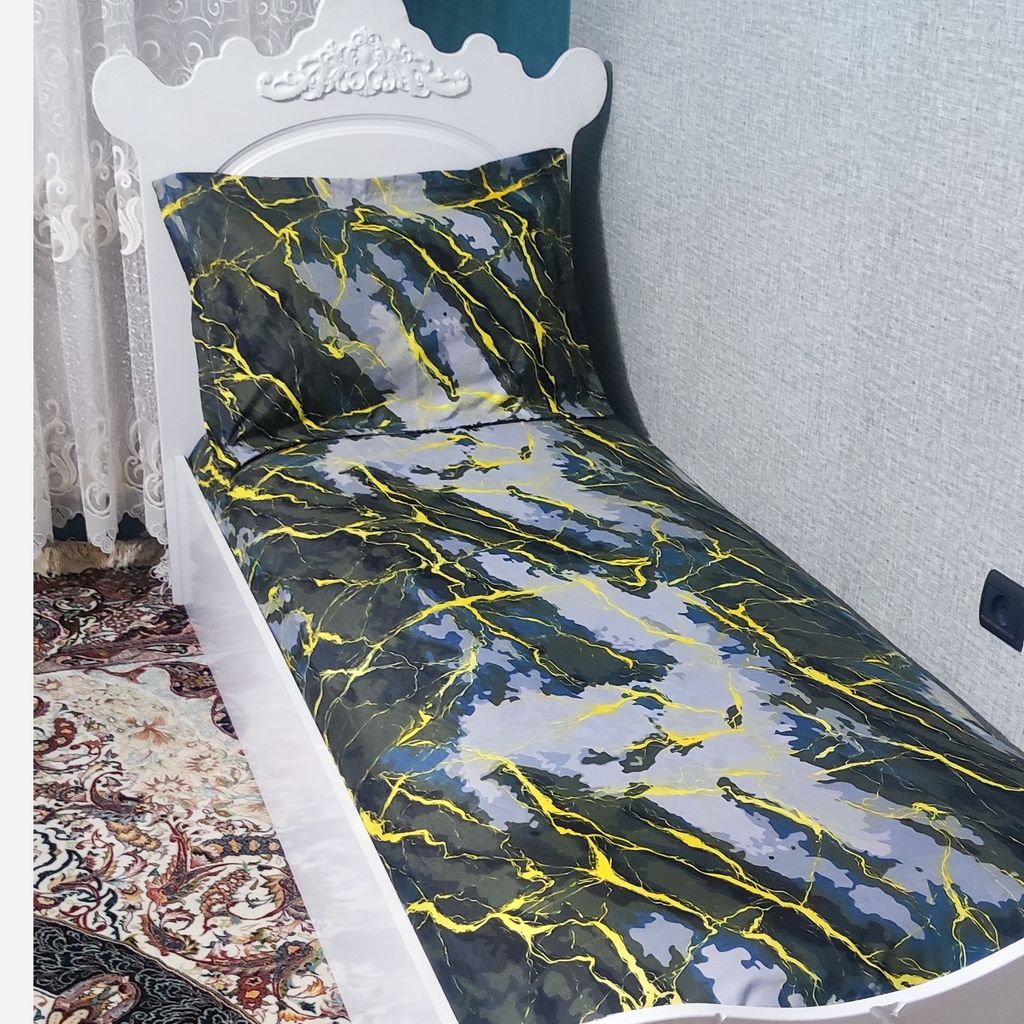 قیمت روتختی تک نفره طرح ماربل سوره ای همراه روبالش 
