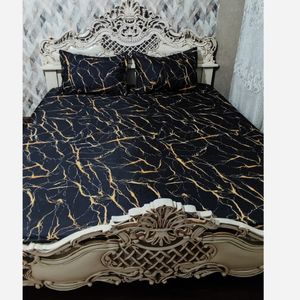 قیمت روتختی دونفره طرح ماربل مشکی طلایی