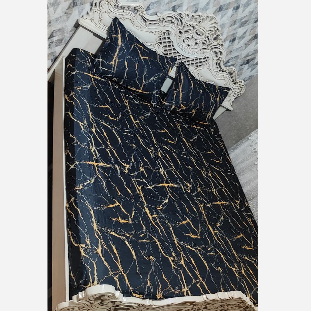 قیمت ارزان روتختی دونفره طرح ماربل مشکی طلایی