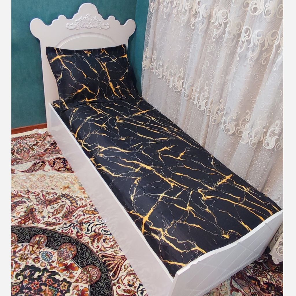 فروش اینترنتی ملافه تخت یک نفره ماربل مشکی طلایی