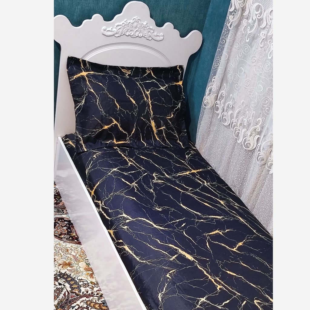 خرید آنلاین ملافه تخت یک نفره ماربل مشکی طلایی