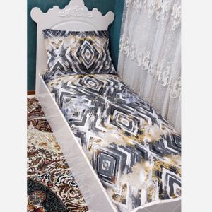 فروش اینترنتی ملحفه تخت یک نفره طرح لوزی طوسی طلایی
