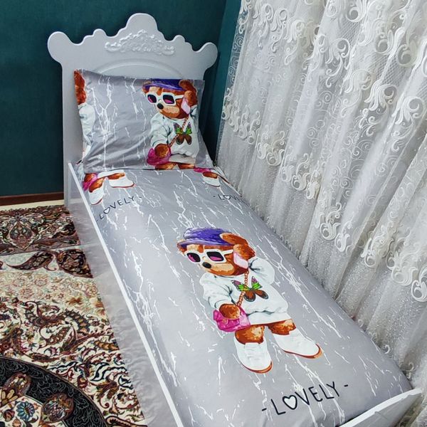 ملحفه دورکش تخت تک نفره طرح تدی دخترانه