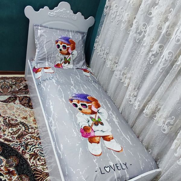 ملحفه دورکش تخت تک نفره طرح تدی دخترانه