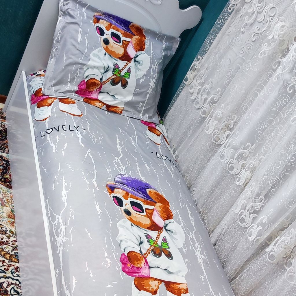 خرید انلاین ملحفه دورکش تخت تک نفره طرح تدی دخترانه